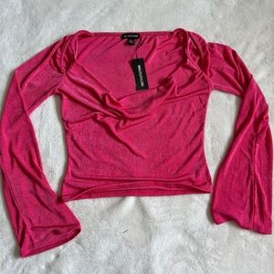 NWT PrettyLittleThing Pink Cowl Neck Long Sleeve Sheer Top